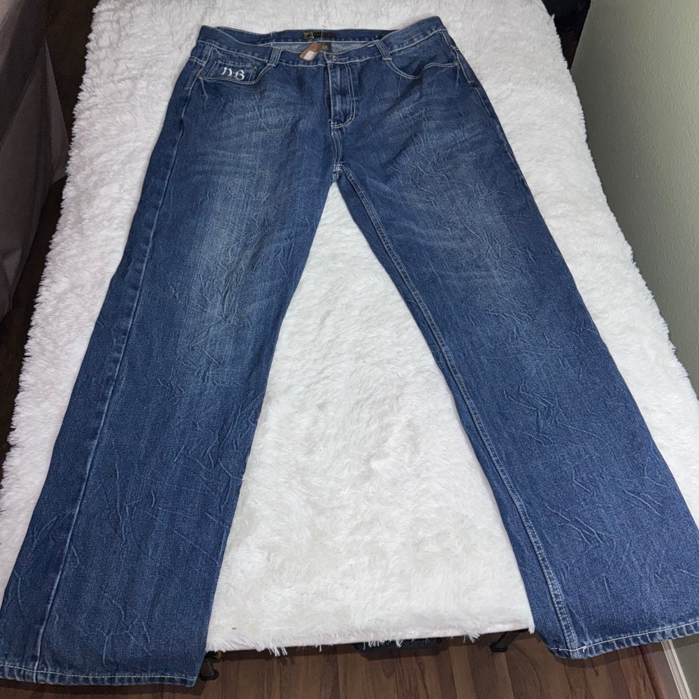 Notorious BIG Jeans Mens 38‎ Blue Excellent Embroidered Hip Hop Baggy Straight